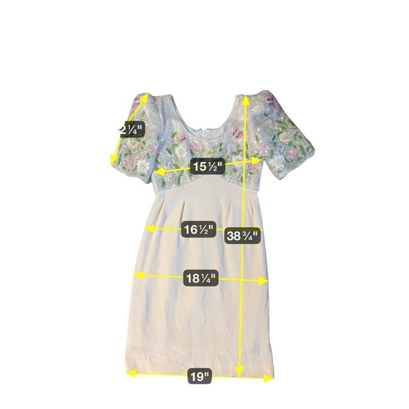 Vintage Richilene New York Beaded Glitter Cocktail Dress Size 12 Ivory Pink Glam - Picture 6 of 16